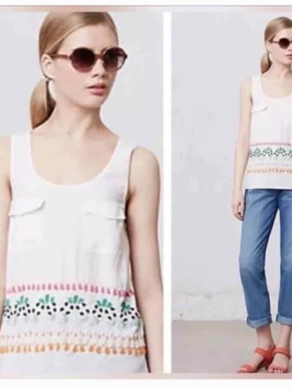 NWT Leifnotes Anthropologie Ivory Cream Beaded Bazaar Tank Top Shirt 10